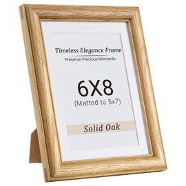 Vivelove 6x8 Picture Frame, Solid Oak Wood 6x8 Frame Display 5x7 with Mat or 6 x 8 Without Mat, 6 by 8 Photo Frame for Wall & Tabletop Display, Natural Oak Color, 1 Pack