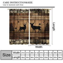 JanJCurt - Cortinas de ciervos negros, cabaña rústica, pared de ladrillo de piedra clásico, granero de madera con diseño de patas de animales salvajes y árboles de pino, cortinas de ventana para