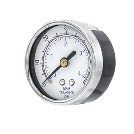 PIC Gauge 102D-204D Dry Filled Utility Center Back Mount Pressure Gauge with Black Steel Case, Chrome Bezel, Plastic Lens, 2" Dial Size, 1/4" Male NPT Connection Size, 0/60 psi Range