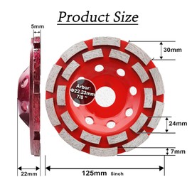 HomeDejavu Double-row grinding wheel, diamond cup wheel 125 mm x 22.23 mm, diamond cup wheel 125 mm, for all standard angle grinders and concrete grinders, for concrete, stone, granite, masonry