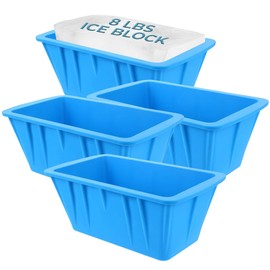 (4 Pack) Ice Block Form Makes 32 Lbs. Ice Cube 10" x 5" x 5" Large Ice Block Maker, Ice Bath Chiller, Cold Pod, Plunge Tub Or Cooler, Reusable Food Grade Silicone, Steel Reinforced Rim