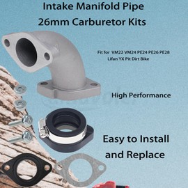 Amavoler Intake Manifold Pipe 26mm Carburetor Rubber Mainfold Adapter Kits Fit for VM22 VM24 PE24 PE26 PE28 125cc 140cc 150cc 155cc 160cc Lifan YX Pit Dirt Bike