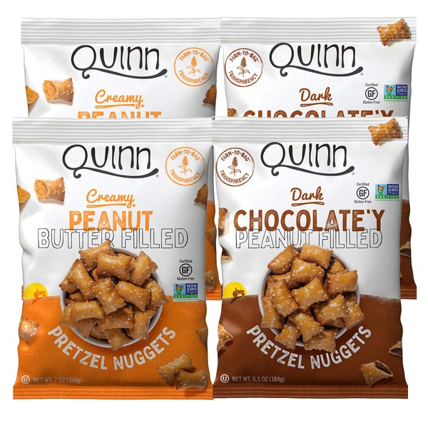 Quinn Peanut Butter and Chocolate'y Peanut Butter Filled Nuggets Variety Pack, Gluten Free, Non-GMO, 7 oz Bag, 2 of each (4 count)