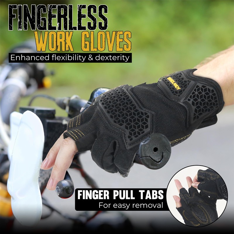 HANDLANDY Fingerless Framer Work Gloves for Men, Utility Grip Paded