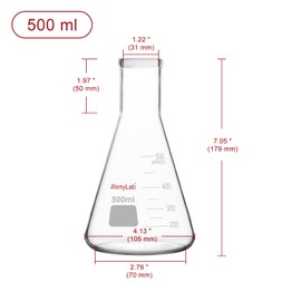 stonylab Erlenmeyer Flasks, Pack of 2, 500 ml, Narrow Neck, Heavy-Walled Borosilicate Glass, Erlenmeyer Flask, Laboratory Glassware