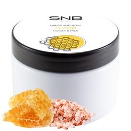 SNB Professional Körper- und Handpeeling mit Himalaya-Salz, Honig und Milch 300 ml – Sanftes Peeling für glatte Haut –Mit Lanolin, Sheabutter, Bienenpollen- und Propolis-Extrakt – Für trockene Haut