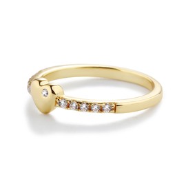 Precious Pieces 14K Gold Plated Baby Ring with Puff Heart and CZs for Babies, Toddlers, Little Girls, Stackable or Pinky Ring for Teens and Women (Size 4)