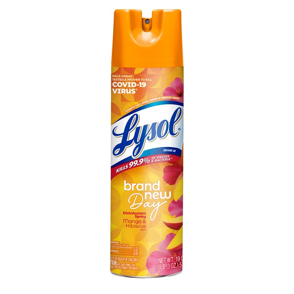 Lysol Disinfectant Spray, Sanitizing and Antibacterial Spray, For Disinfecting and Deodorizing, Mango & Hibiscus Scent, 19 Fl Oz, (Packaging May Vary)
