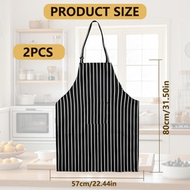 2 Pcs Adjustable Aprons, Chef Aprons with Pocket for Men Women, Black & White Striped Kitchen Aprons, Cooking Apron Adjustable Chef Bib Aprons for Home Kitchen Restaurant Bistro BBQ Painting,Housework