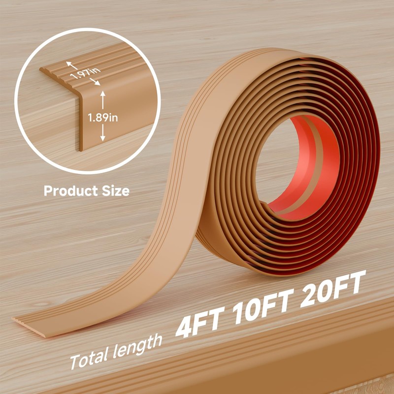 Thickened Stair Edge Trim - 20FT Rubber Stair Nosing, Non-Slip