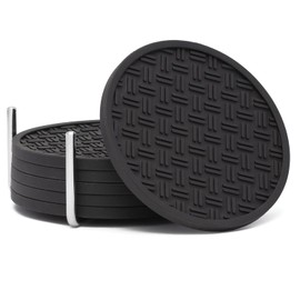 Thirstystone Set of 6 TPR/Rubber Coasters in Chrome Coaster Holder