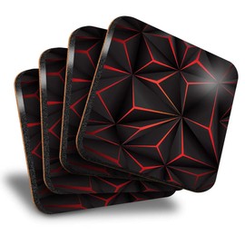 Destination Vinyl ltd Great Coasters (Set of 4) Square - Black & Red Futuristic Drink Glossy Coasters/Tabletop Protection for Any Table Type #12953