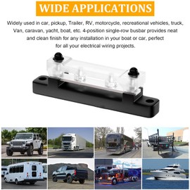 zalati Terminal Block 1 Piece 4 Post Power Distribution Bus Bar with Cover for Car Marine Car Pickup Trailer RV Boat