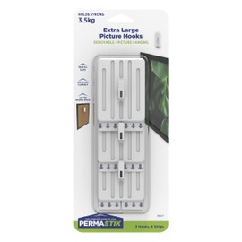 PermaStik Picture Hanging Kit Includes Removable Adhesive Hooks, 3 Extra Large, White