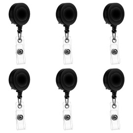 Retractable Badge Holder with Carabiner Reel Clip - Bulk ID Card Key Holder with Ring, Heavy Duty Black Key Chain Extender for Office Work Employee (6, Black)