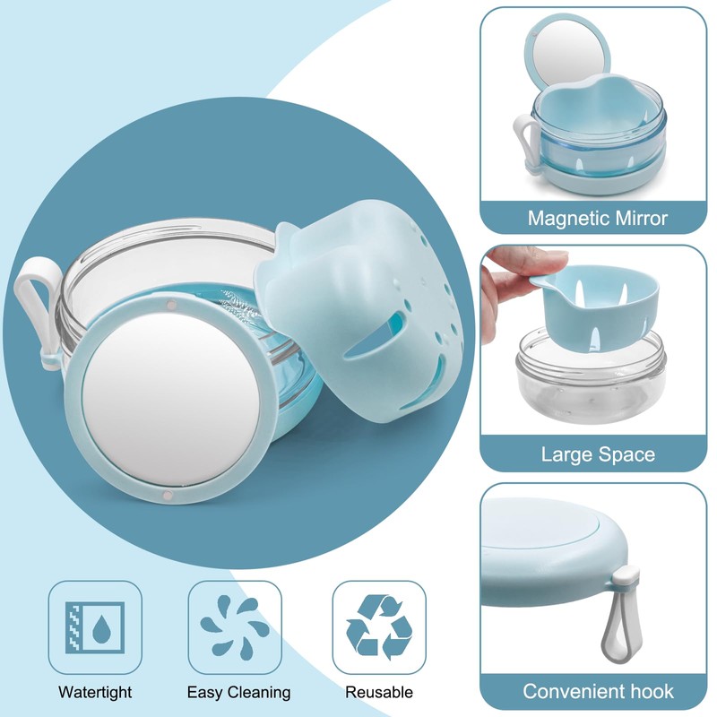 THSTOIC Denture Case & Cup, Travel Retainer Case with Mirror,