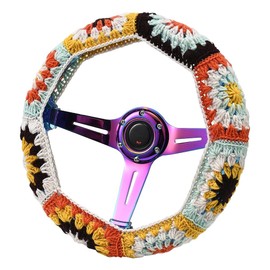 AuMoHall Handcrafted Crochet Car Steering Wheel Cover Universal Steering Wheel Cover 14-15 inch Cute Crochet Car Interior Accessories for Women Girl (Colorful)