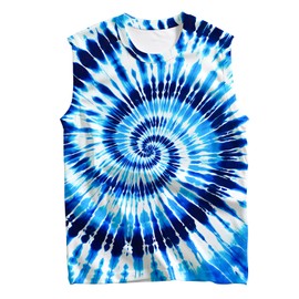 Poykopty Kids Blue Tie Dye Tank Tops Childrens Sleeveless T-Shirts Hippies Tees for 7-8 Years Boys Girls