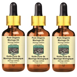 Devprayag Pure Moringa Oil (Moringa oleifera) with Glass Dropper Natural Therapeutic Grade Cold Pressed (Pack of Three) 100ml x 3 (10 oz)