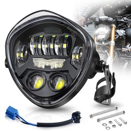 BWCarid 7 Inch LED Motorcycle Headlight DOT Approved With DRL Demon Eye Hi/Low Beam Headlamp with Clamp Mount Bracket Fit 1.37-1.69 Inch Fork for Cafe Racer Chopper Bobber Scrambler Motorcycle