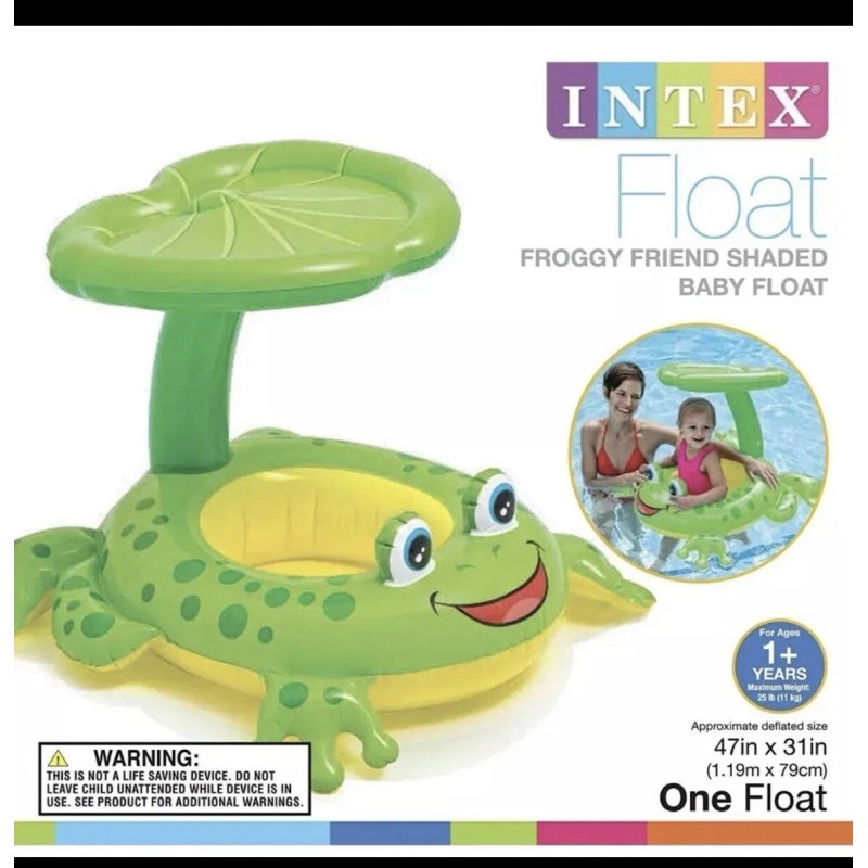 Intex Frog Friend Shaded Baby Pool Float Inflatable NEW 47"x31"