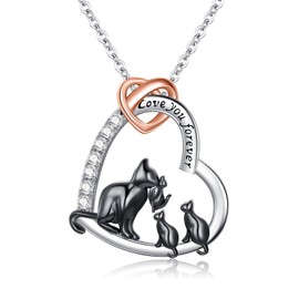 Shusukue Mama Cat Necklace with 3 kittens 925 Sterling Silver Mother of 3 Pendant Mom Daughter Son Necklace Mothers Day Jewelry Gift for Women Mom Wife