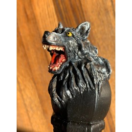 Wolf Head Poplar Hand Carved Walking Stick - House Stark Sigil Staff - With Rubber End Cap