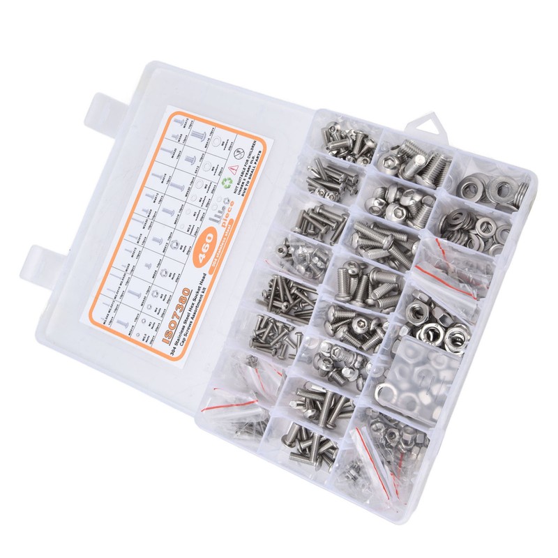460Pcs Hex Socket Screws Kit 304 Stainless Steel Screw Nuts