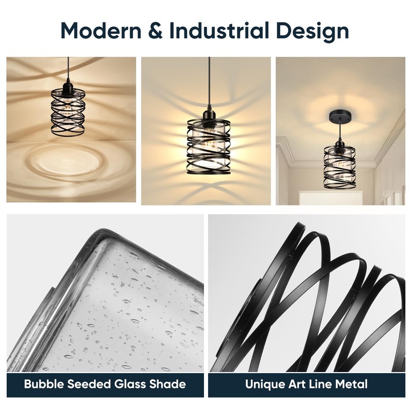 Glitnous Pendant Lights Kitchen Island 3 Pack, Black Hanging Kitchen