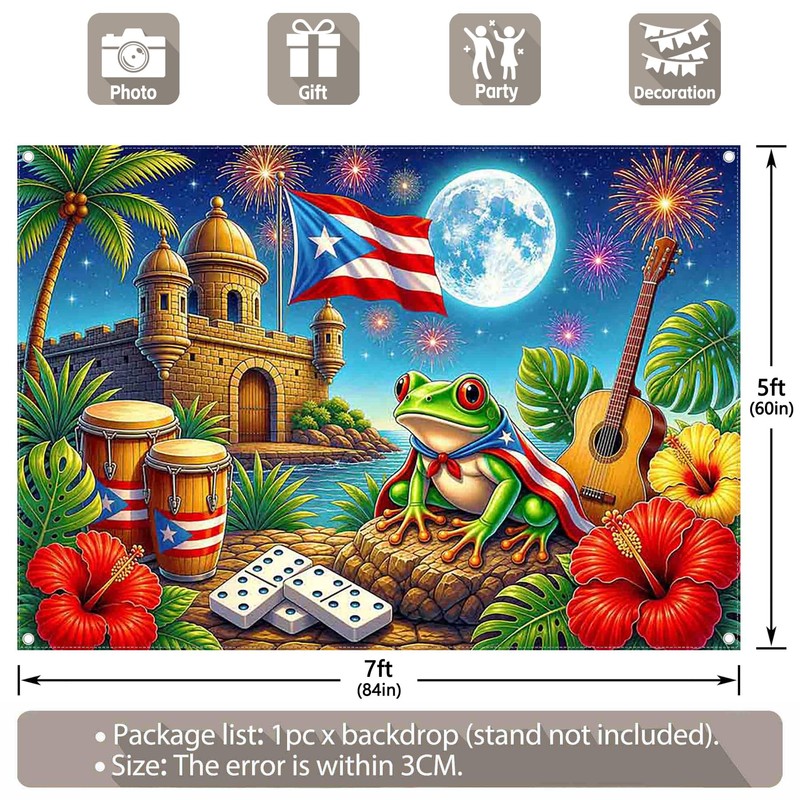 YCUCUEI 7x5ft Fabric Puerto Rico Flag Frog Castle Photography Backdrop