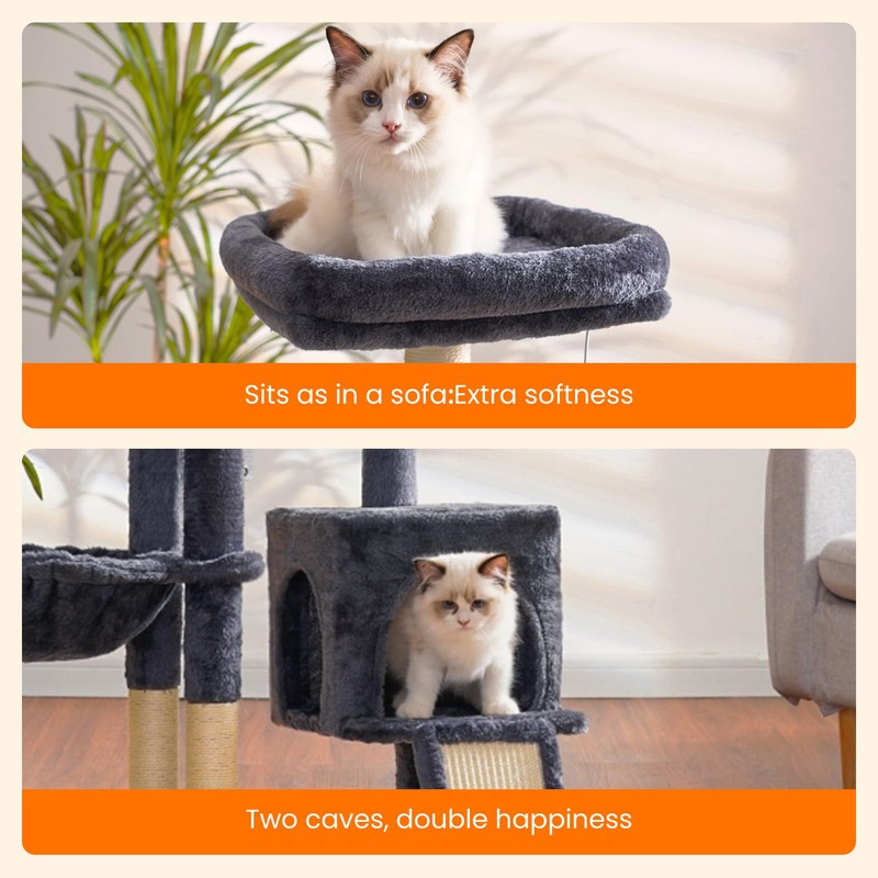 Heybly Cat Tree with Cat Self Groomer Brush, Cat Tower