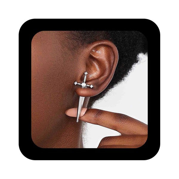 Cybche Gothic Sword Ear Jacket Earrings Cz Sword Earrings Silver