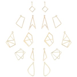 SUNNYCLUE 1 Box 32 Pieces 8 Styles Alloy Geometric Hollow Pendants Various Frame Blanks Charms Triangle Rhombus Dragon Arrow Pentagon Square Resin for Earrings Necklace Bracelet DIY Crafts