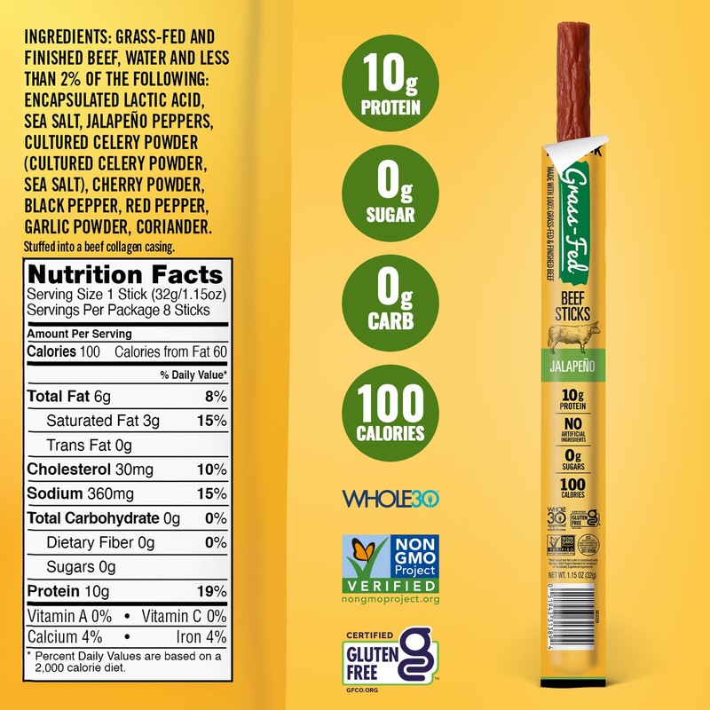 Tillamook Country Smoker 100% Grass Fed Beef Sticks, Zero Sugar,