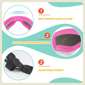 Dog Goggles for Large Breed, Dog Sunglasses Medium Dogs, UV Protection Dustproof Dog Goggles with Adjustable Straps, Pet Glasses for Medium to Large Breed, Pink