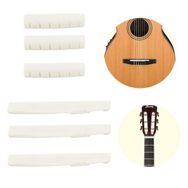 6 String Acoustic Guitar Bridge Saddle & Nut Set, Made of Real Bone Fit for 74mm Bridge Slot, 43mm Neck Slot for Acoustic Folk Guitars, Guitar Accessories Replacement (Ivory Color) 3 Pairs