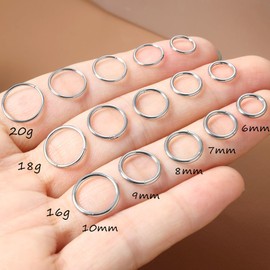 DAI JY Nose Ring Gold Silver Thin Nose Piercing Ring Titanium for Women Men 20G 18G 16G Septum Tragus Conch Piercing Cartilage Earrings Lip Piercing Nose Piercing Rings Jewellery 6 mm/7 mm/8 mm/9 mm