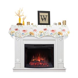 Victoroes Mantle Scarf 70 x 17 Inch, Spring Watercolor Flowers Sunflowers Poppies Dahlias On Top and Down Fireplace Mantel Scarf Mantel Cover Runner for Home Living Room Indoor Holiday Party Decor