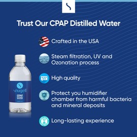 Snugell Distilled Water for CPAP Machines, Travel Size Bottles (8-Pack, 12 oz Each) – Up to 12 Days Supply – Clean, Multi-Use, Travel-Friendly, Made in USA