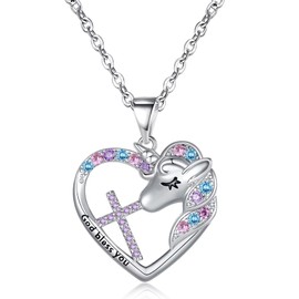 BAOWING Cross Necklace for Kids Girls Cross Birthstone Heart Unicorn Pendant Jewelry Easter Gifts First Communion Baptism Gifts for Godchild Teens Little Girls Daughtet Granddaughter June