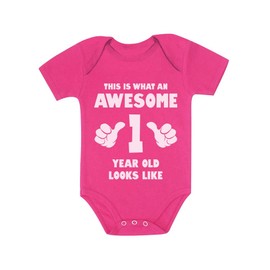 Tstars 1st Birthday Bodysuit for Baby Boys or Girls - This is What an Awesome 1 Year Old Looks Like Outfit 18M Wow Pink