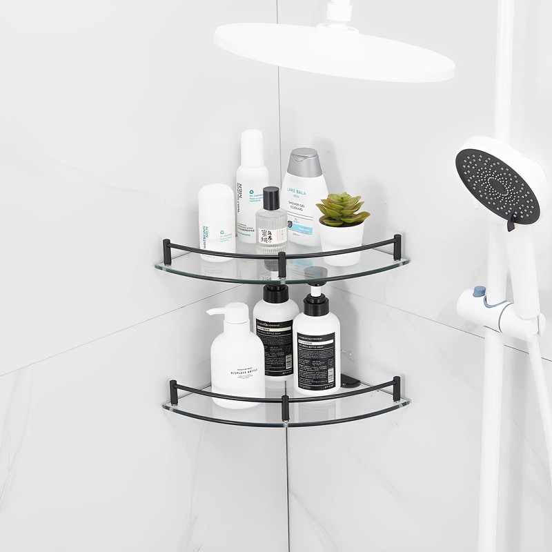 Glass Shower Corner Shelves 2 Pack - Floating Bathroom Shelves