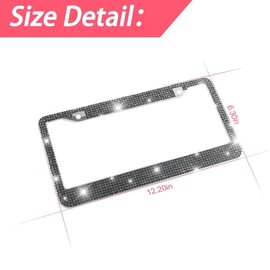 Bling 2PCS Car License Plate Frame, Handcrafted Crystal Stainless Steel License Plate Frame, Sparkly, Durable, Universal Fit, Car Accessories for Girls, Women (Gray/Black)