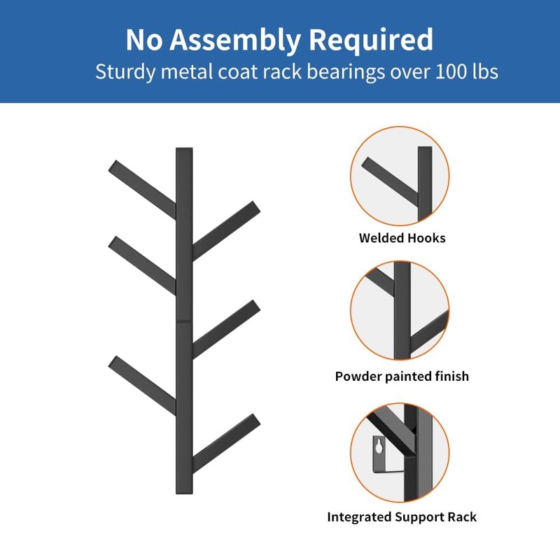 Fancial Vertical Coat Rack Wall Mounted 16" Metal Modern Wall