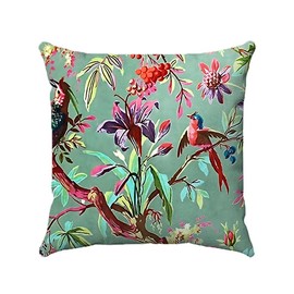ZFENGYYUAN Mineral Blue Colourful Bird Paradise Square Cushion Cover Polyester & velvet Fabric Machine Washable 100% Cotton 18" x 18" inches