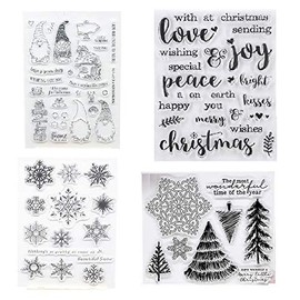 Welcome to Joyful Home 4pcs/Set Merry Christmas and Happy New Year Rubber Clear Stamp for Card Making Decoration and Scrapbooking