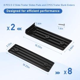 ArrogantF Boat Trailer Bunk Slides Pads Bunk Enders Fit for Almost Any Boat Bunk Trailer,8 PCS E-Z Slide Trailer Pads and 2 PCS Trailer Bunk Enders for Boat Trailer Loadings and Launches Boat Trailer