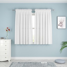 UPOPO White Curtains Linen Textured Privacy Curtains 54 inches Long Kitchen Semi Sheer Drapes Living Room Bedroom Basement Window Curtain 2 Panels Rod Pocket
