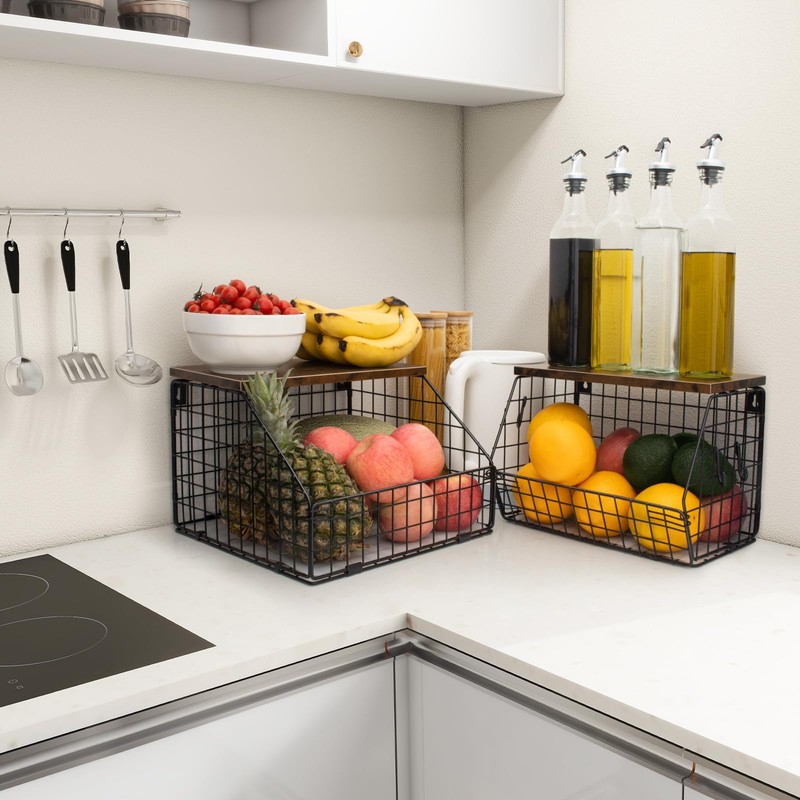 Mefirt Fruit Basket, Stackable Wall Mounted Fruit Baskets, Potato Baskets