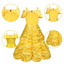 Vicloon Princess Belle Costume Dress, 3PCS Belle Princess Dress with Crown Wand, Little Girl Princess Dresses Birthday Party Dress, Fancy Dress Up for Kids Girls Age 3-9 Years
